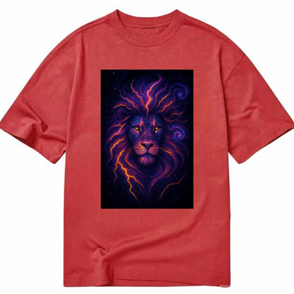 Regal lion with mane made of electric currents, neon yellow and hot pink energy - Classic T-shirt - Red