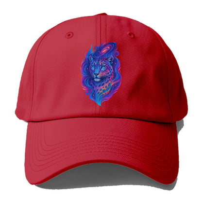 Majestic snow leopard with rainbow gradient spots, crystalline flowing patterns, - Baseball Cap - Red