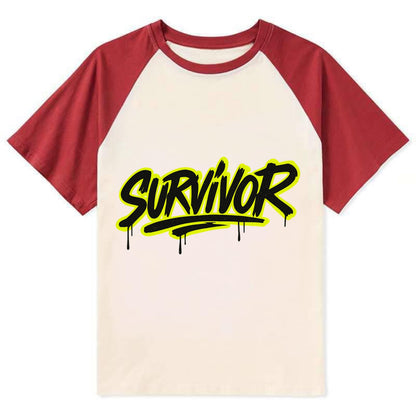 Bold typography design - "SURVIVOR" - overcomer, still standing, made it - Contrast Raglan T-shirt - Red