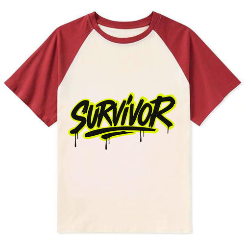 Bold typography design - SURVIVOR - overcomer, still standing, made it - Contrast Raglan T-shirt