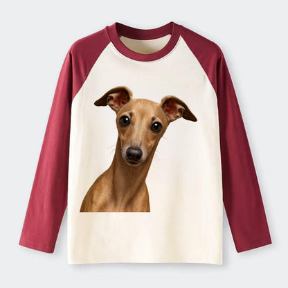Italian Greyhound  - Raglan Long Sleeve T-Shirt - Red