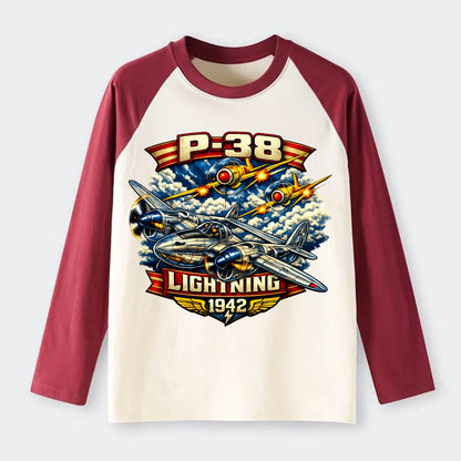 P 38 Lightning - Raglan Long Sleeve T-Shirt - Red