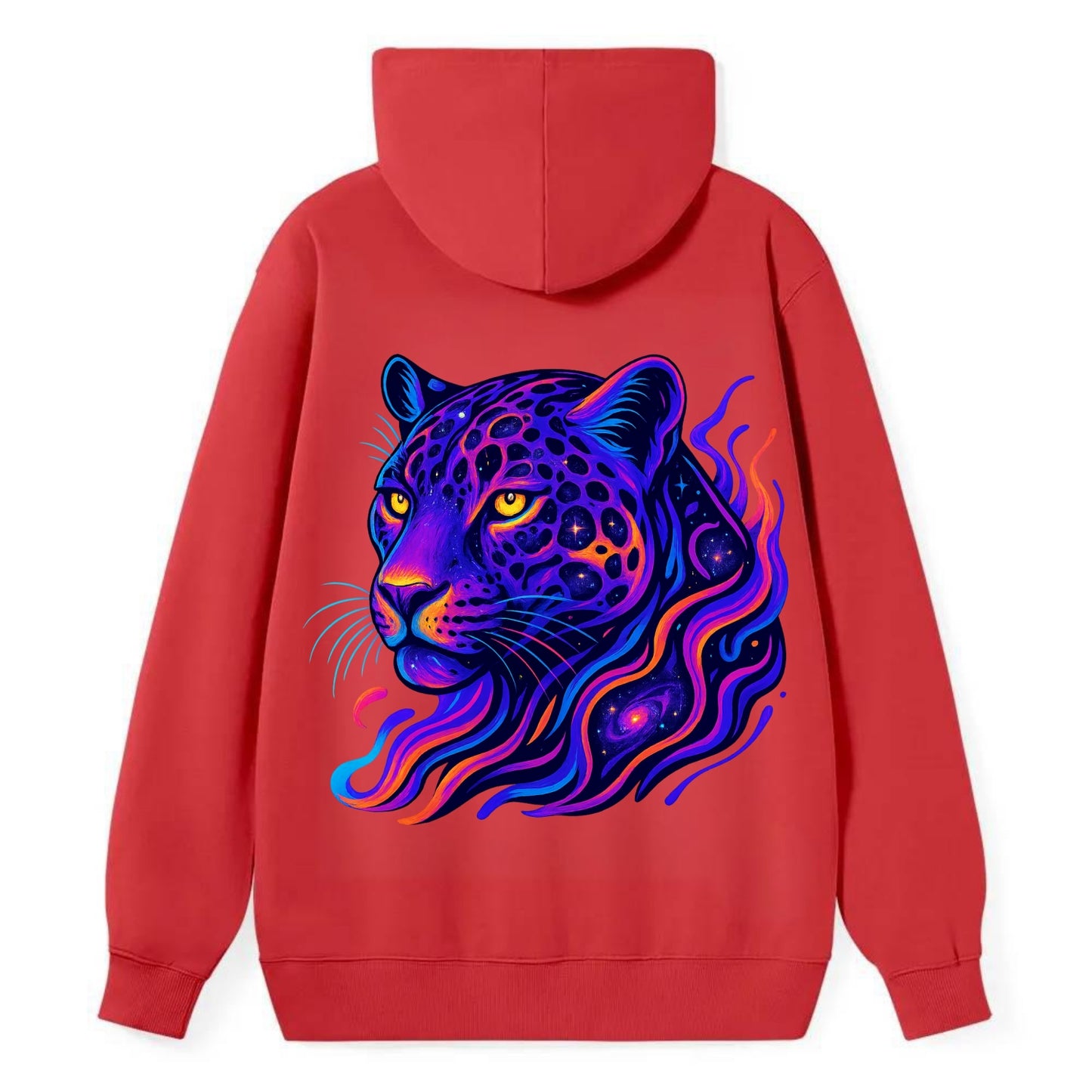 Powerful jaguar with rosettes containing miniature galaxies, cosmic - Classic Pullover Hoodie - Red