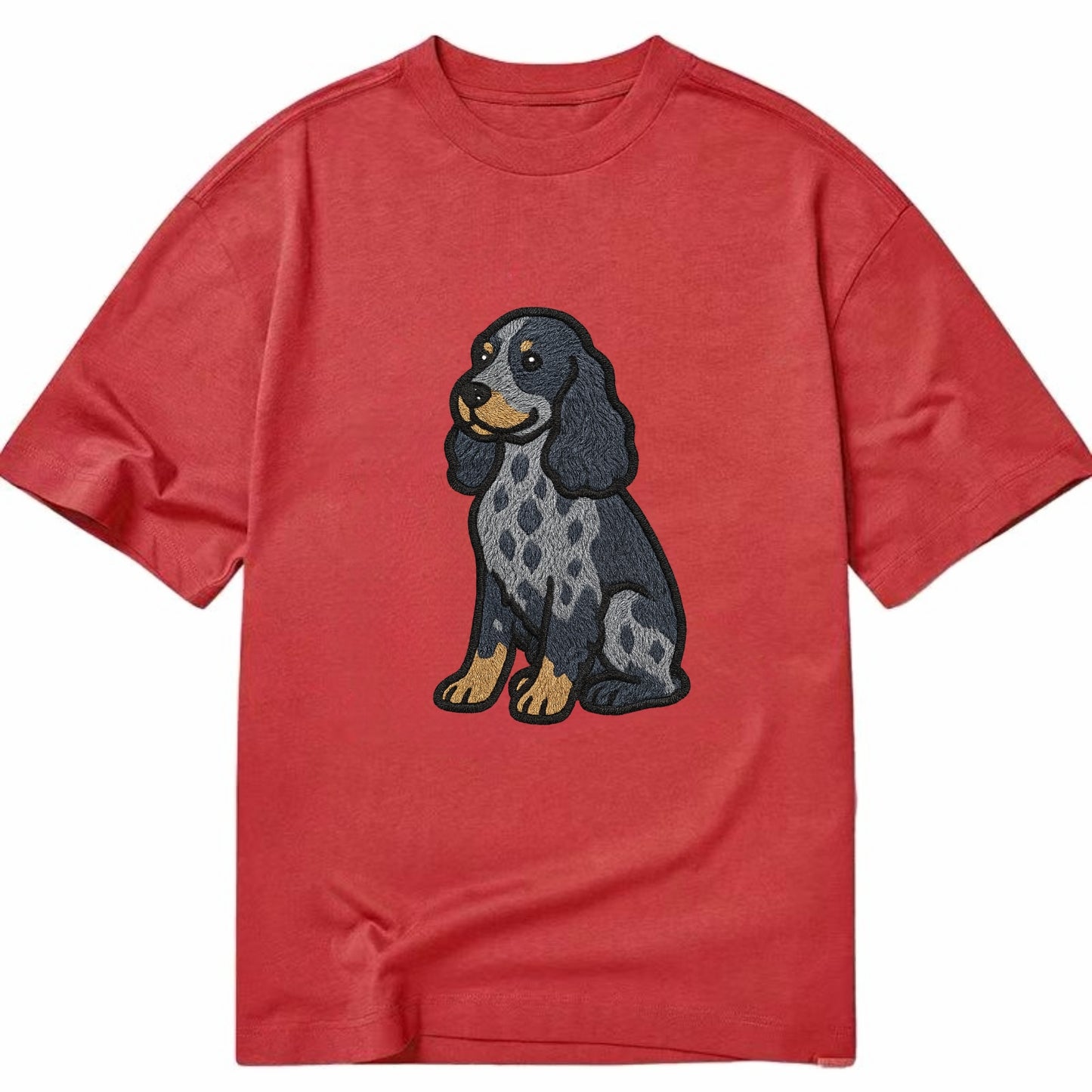 English Cocker Spaniel - Blue roan embroidered sitting pose - Classic T-shirt - Red