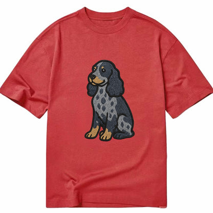 English Cocker Spaniel - Blue roan embroidered sitting pose - Classic T-shirt - Red
