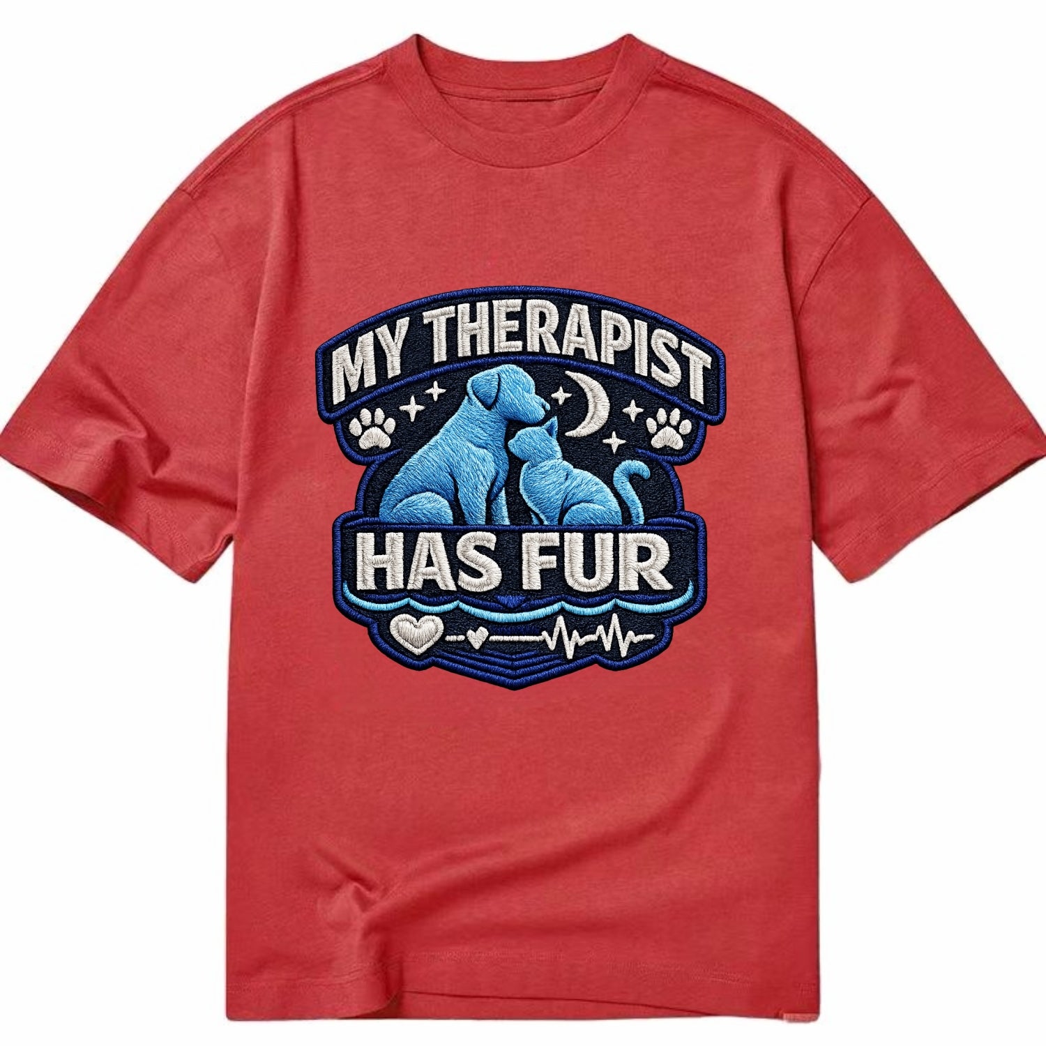 MY THERAPIST HAS FUR - pet silhouette in calming blue , emotional support - Classic T-shirt - Red
