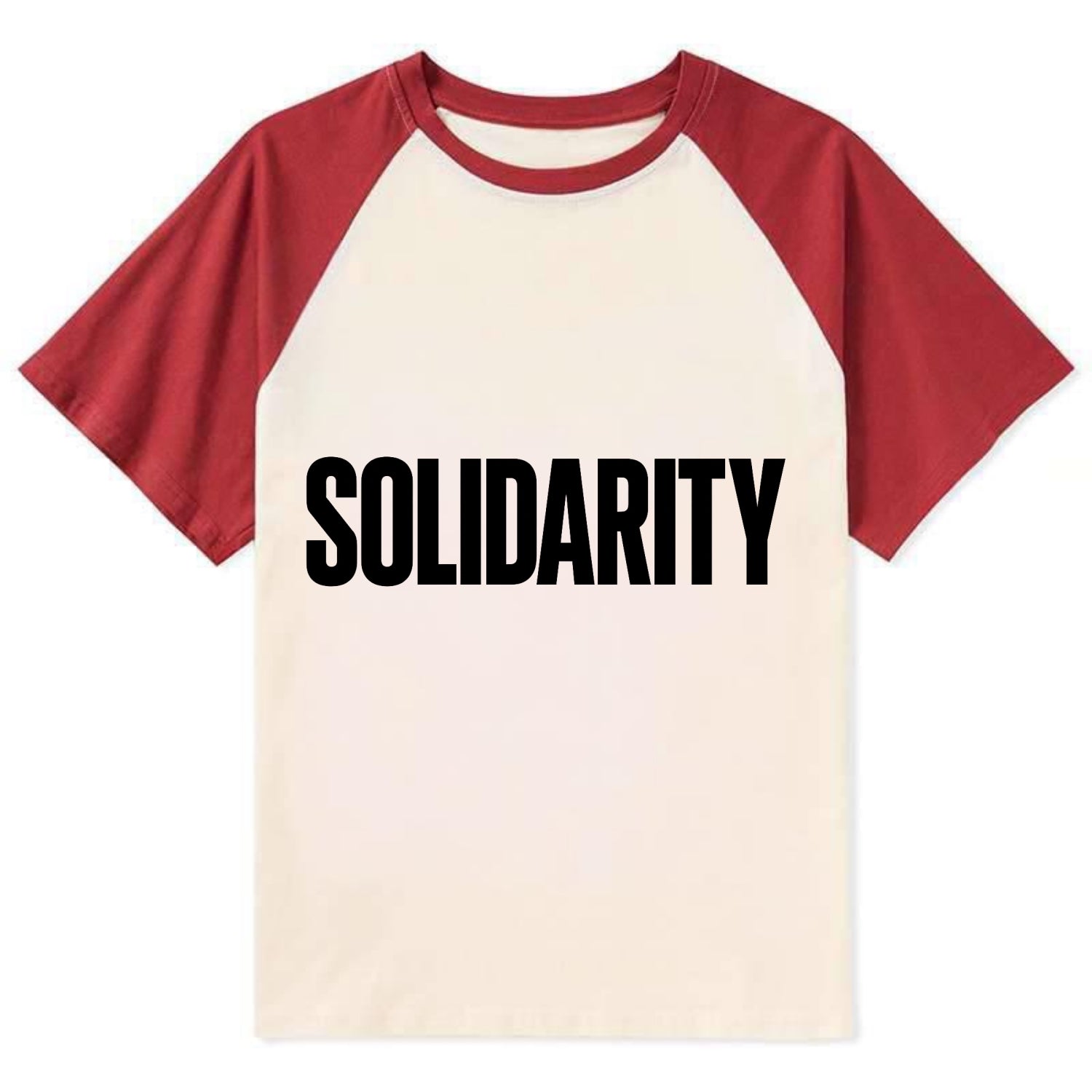 Bold typography design - "SOLIDARITY" - standing together, support - Contrast Raglan T-shirt - Red