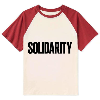 Bold typography design - "SOLIDARITY" - standing together, support - Contrast Raglan T-shirt - Red