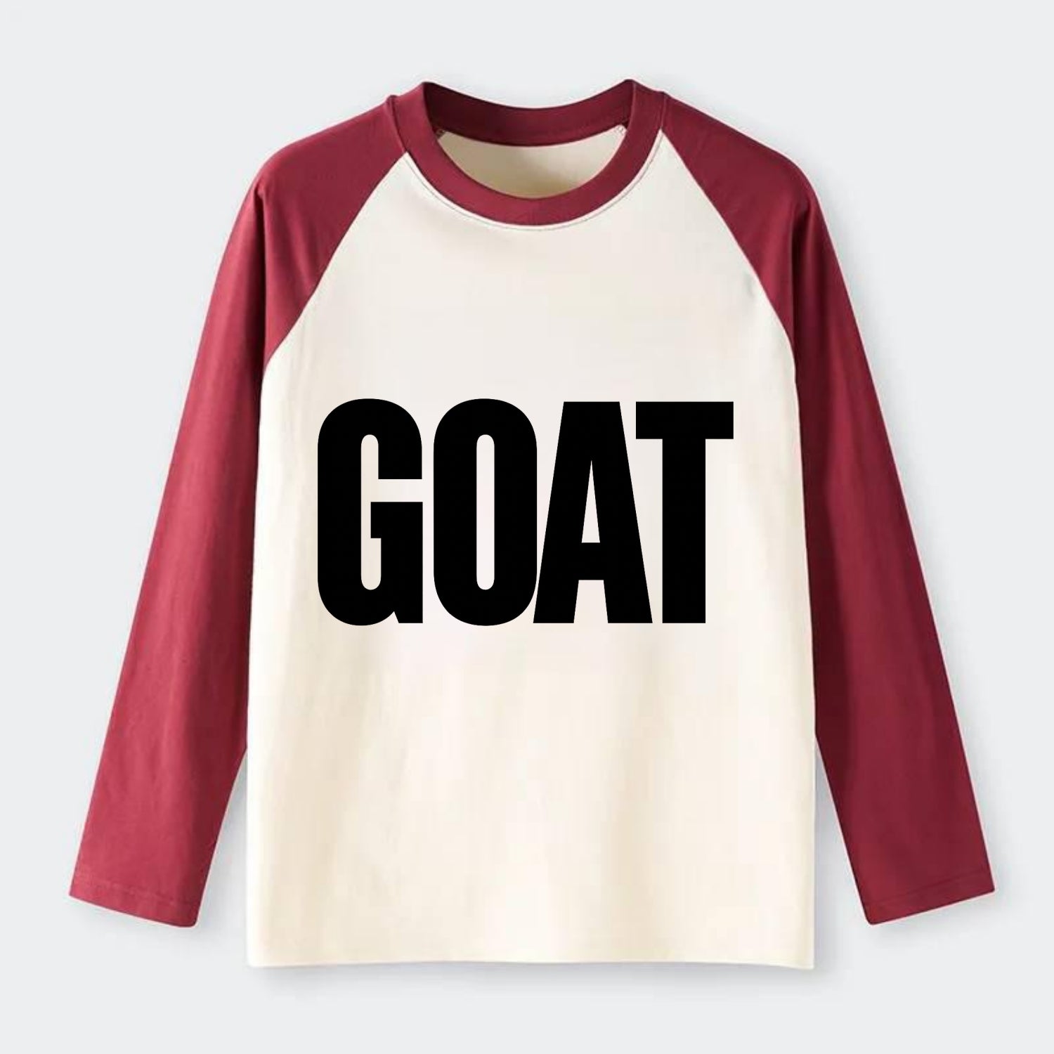Bold typography design - "GOAT" - greatest of all time - Raglan Long Sleeve T-Shirt - Red