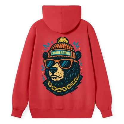 West Virginia Black Bear wearing Charleston beanie with pom pom and - Classic Pullover Hoodie - Red