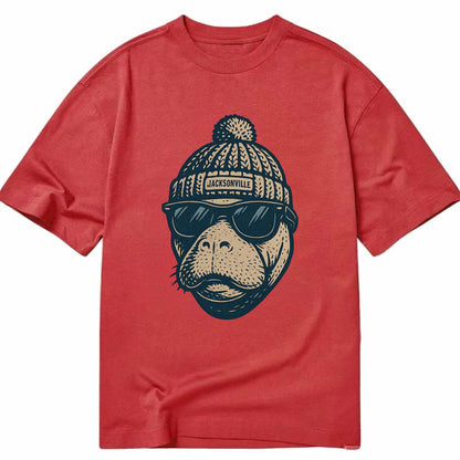 Jacksonville Manatee wearing Jacksonville beanie with pom pom and wayfarer - Classic T-shirt - Red