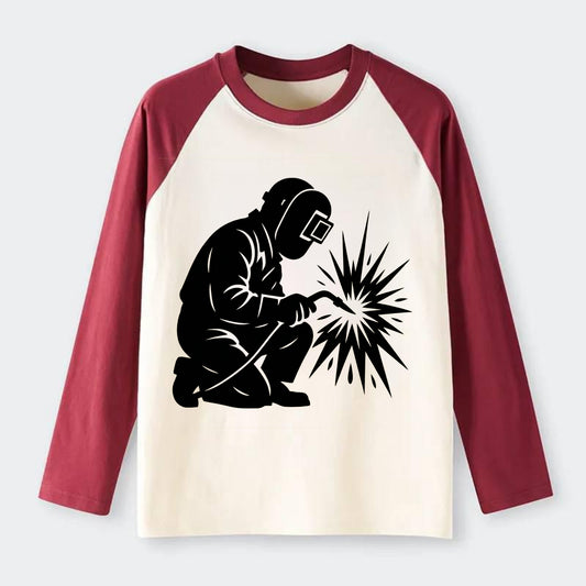 Welder sparks flying dramatically - Raglan Long Sleeve T-Shirt - Red