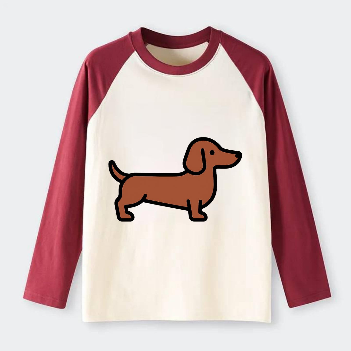 Dachshund - Red/brown smooth flat side profile - Raglan Long Sleeve T-Shirt - Red