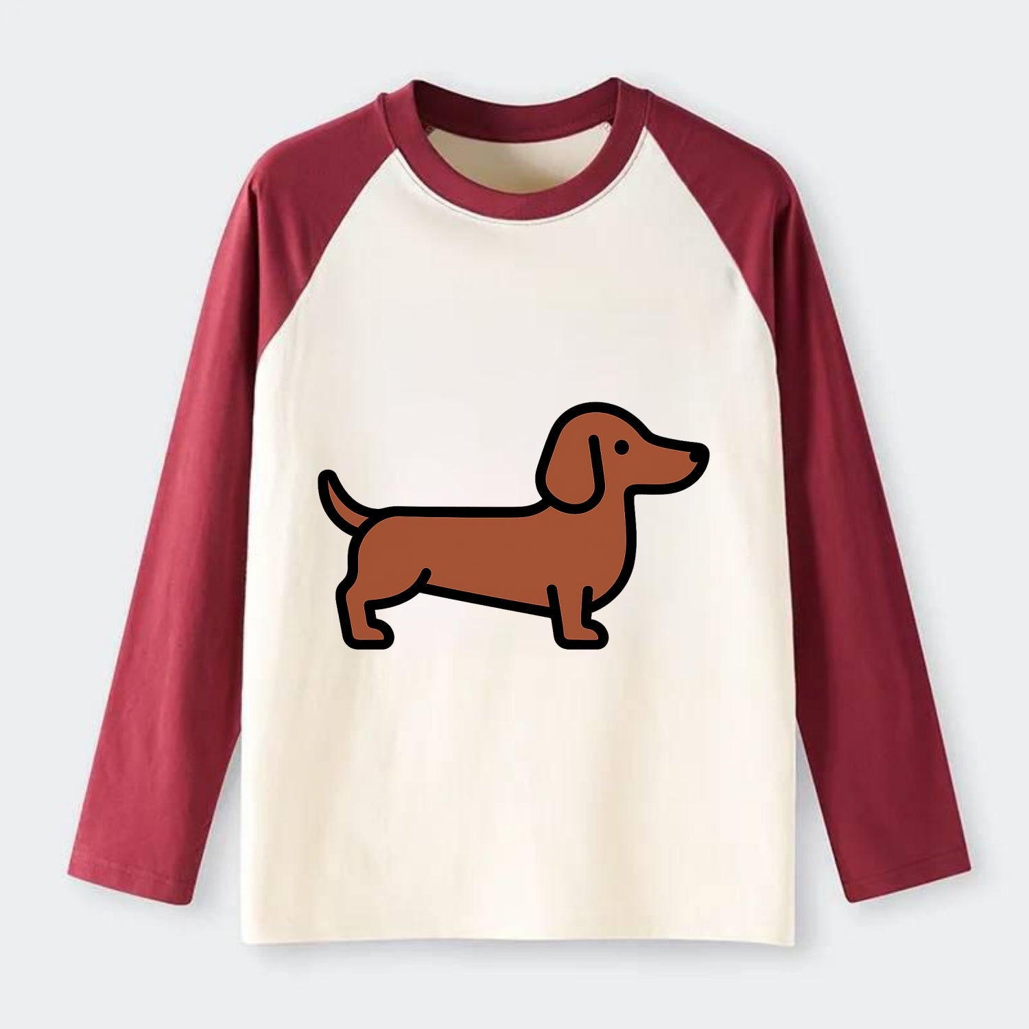 Dachshund - Red/brown smooth flat side profile - Raglan Long Sleeve T-Shirt - Red