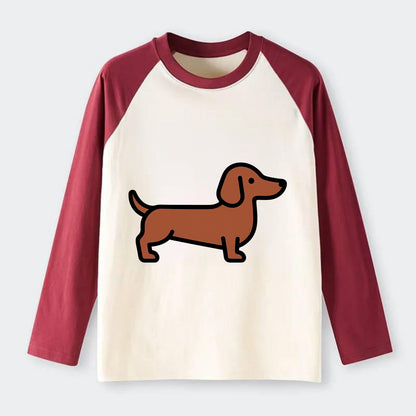 Dachshund - Red/brown smooth flat side profile - Raglan Long Sleeve T-Shirt - Red