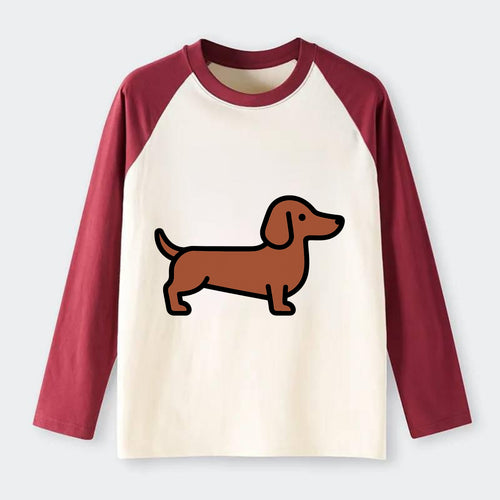 Dachshund - Red/brown smooth flat side profile - Raglan Long Sleeve T-Shirt