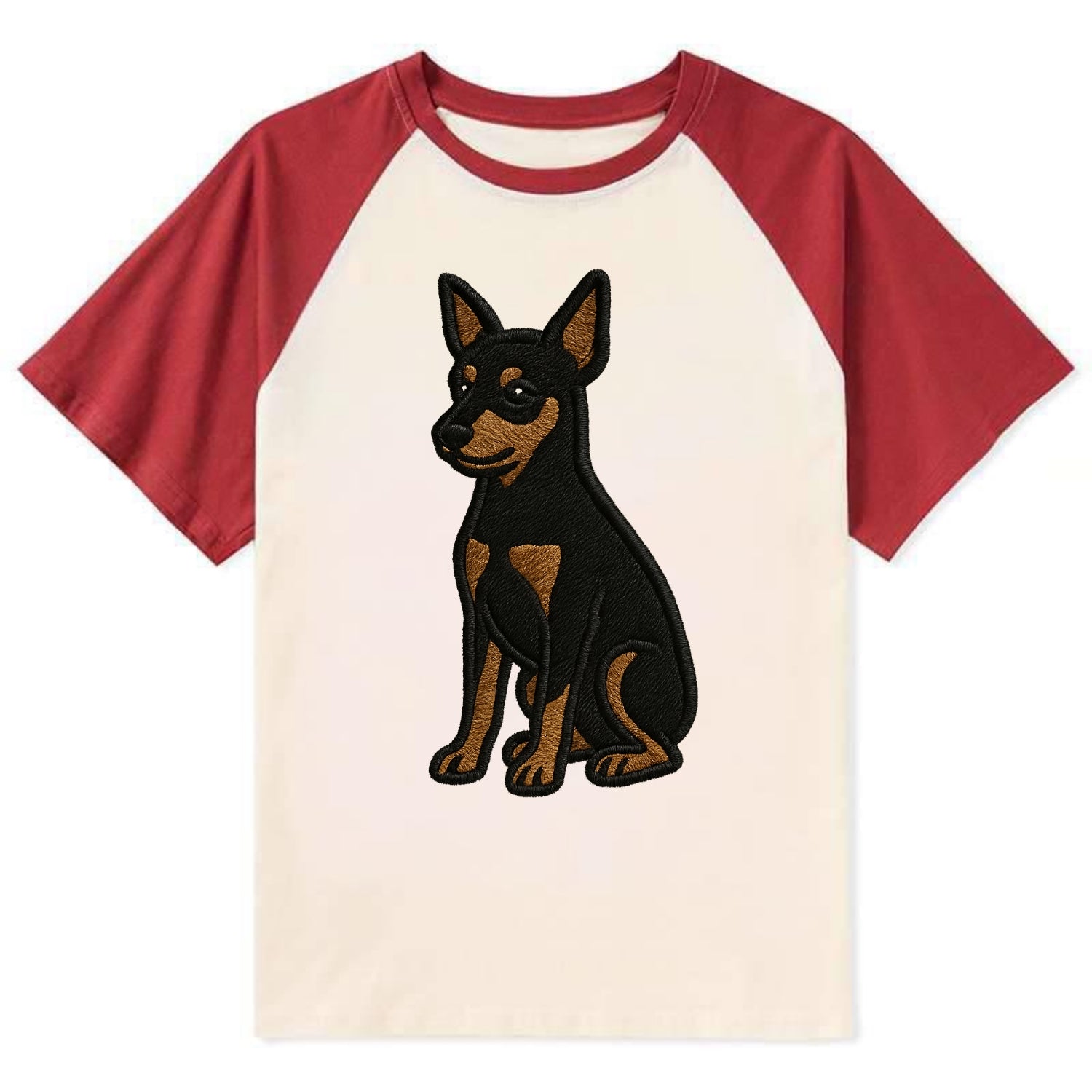 Miniature Pinscher - Black and tan sitti Contrast Raglan T-shirt - Red
