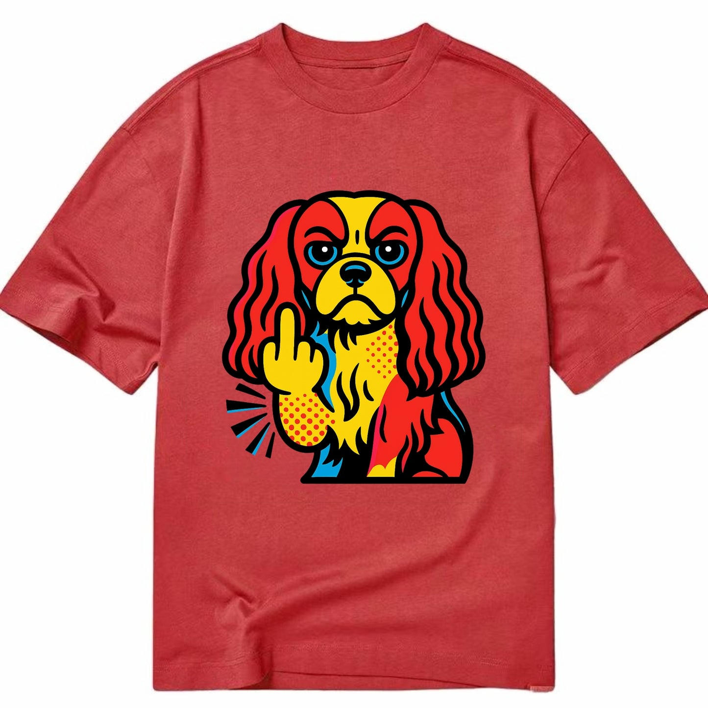 Cavalier King Charles Spaniel with long ears, regal paw giving finger - Classic T-shirt - Red
