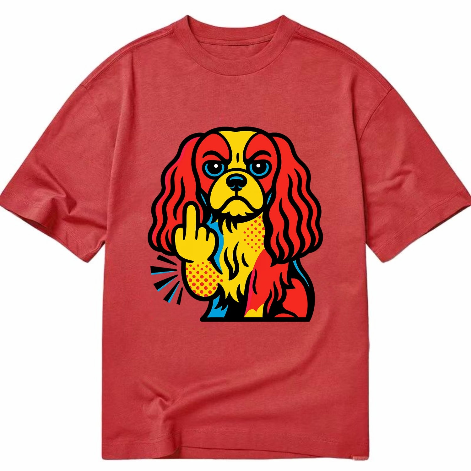 Cavalier King Charles Spaniel with long ears, regal paw giving finger - Classic T-shirt - Red