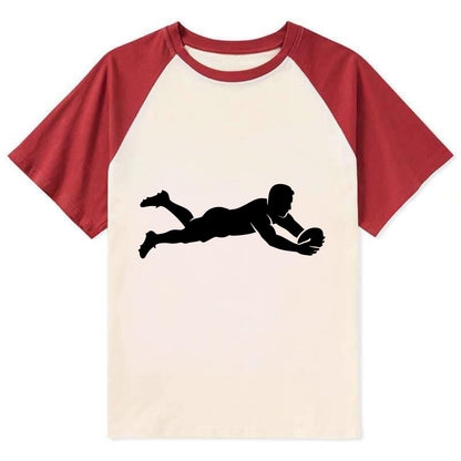 Rugby player diving for try - Contrast Raglan T-shirt - Red