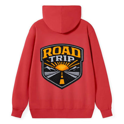 ROAD TRIP - highway and sun in orange and gray , open road - Classic Pullover Hoodie - Red