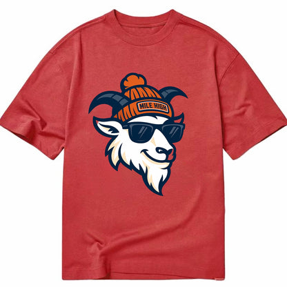 Denver Mountain Goat wearing Broncos beanie with Mile High patch and wayfarer - Classic T-shirt - Red