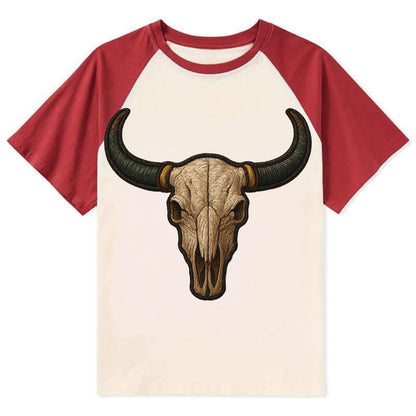 Bull Skull  - Contrast Raglan T-shirt - Red