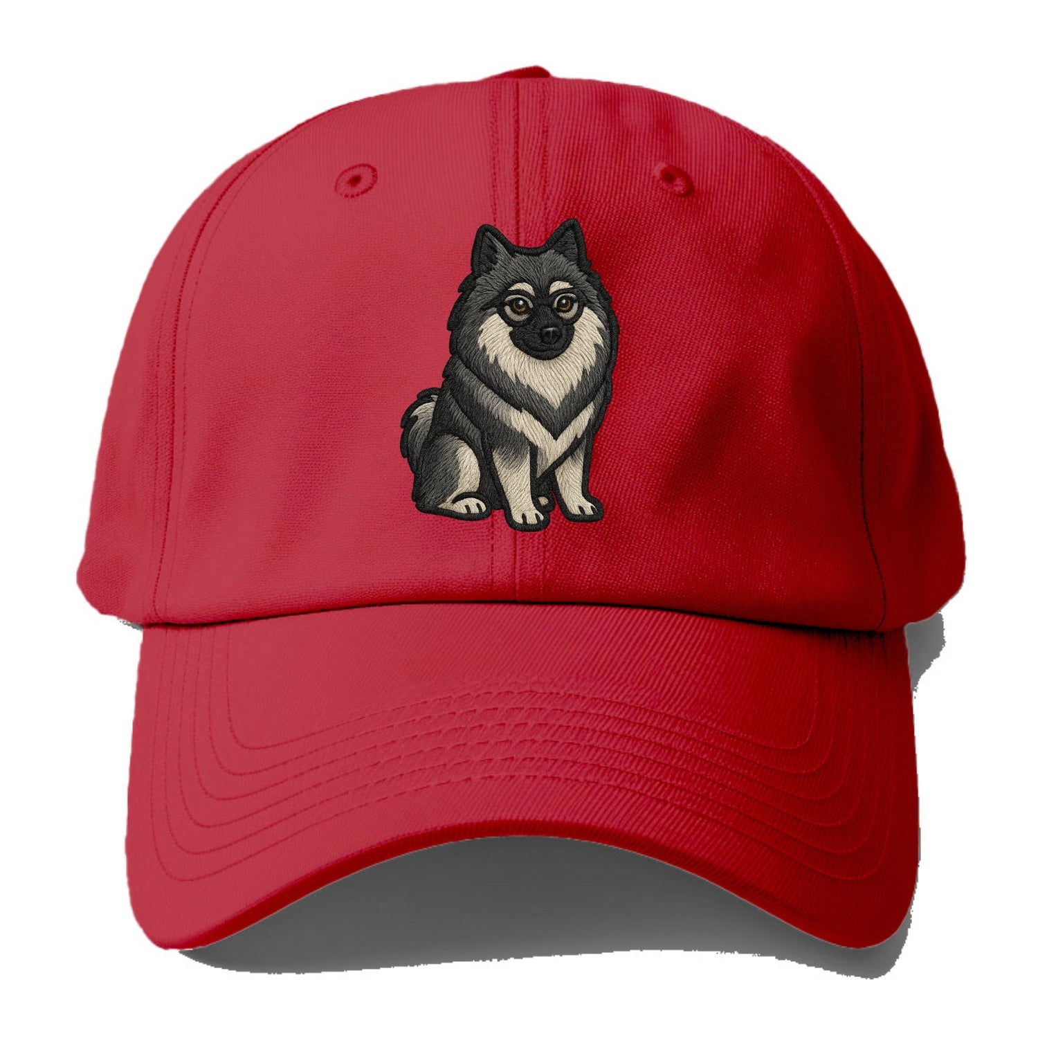 Keeshond - Gray and black spectacles embroidered design - Baseball Cap - Red