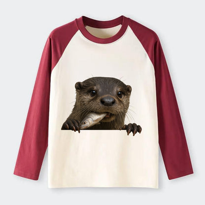 River Otter  - Raglan Long Sleeve T-Shirt - Red