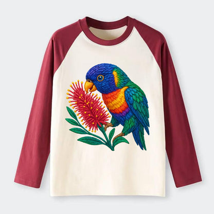 Rainbow Lorikeet Bottlebrush - Raglan Long Sleeve T-Shirt - Red