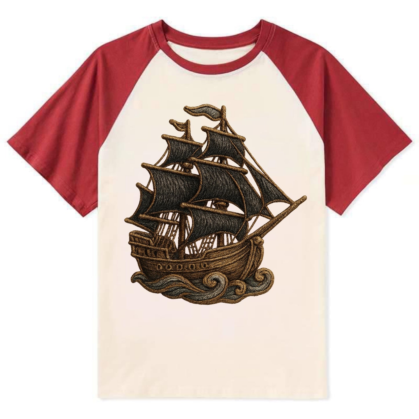 Pirate Ship  - Contrast Raglan T-shirt - Red