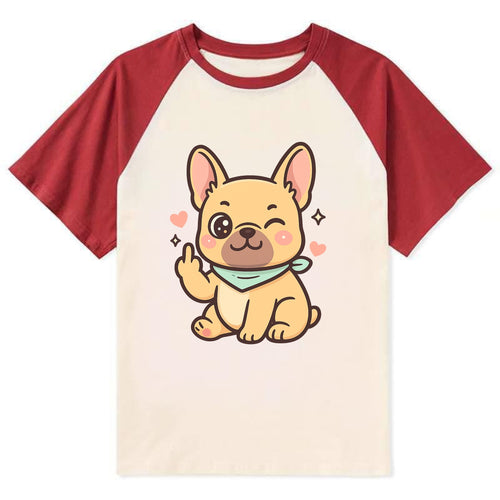 French Bulldog sitting with bat ears up, strong paw with sass - Contrast Raglan T-shirt