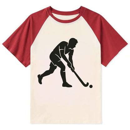 Field hockey player striking the ball - Contrast Raglan T-shirt - Red