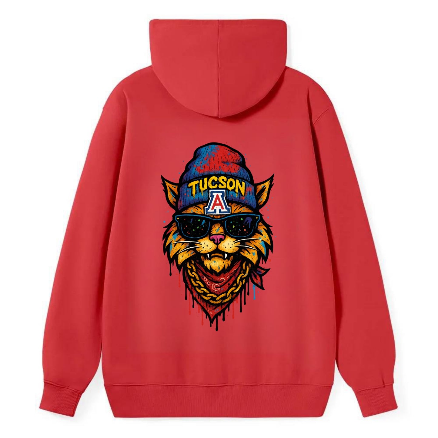 Tucson Wildcat wearing Arizona beanie with A patch - Classic Pullover Hoodie - Red