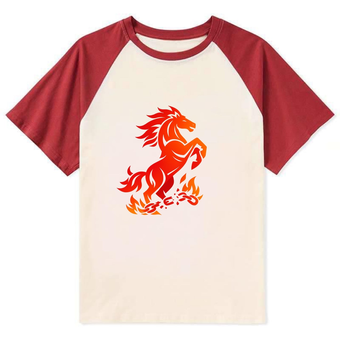 FREEDOM FLAMES | Wild horse breaking fire chains | Liberation | Barriers - Contrast Raglan T-shirt - Red