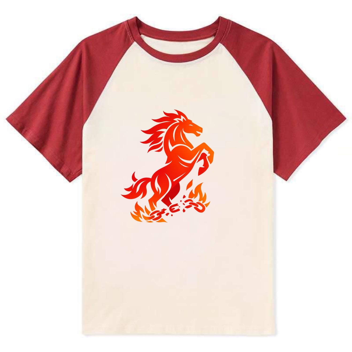 FREEDOM FLAMES | Wild horse breaking fire chains | Liberation | Barriers - Contrast Raglan T-shirt - Red