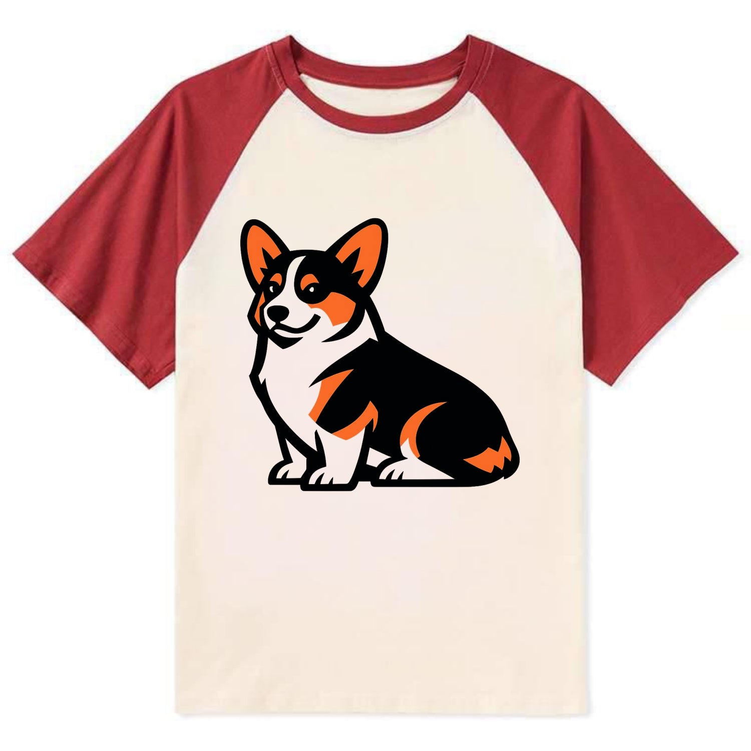 Tricolor Corgi Charm - Contrast Raglan T-shirt - Red