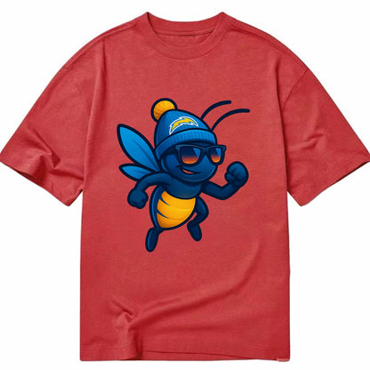 LA Lightning Bug wearing Chargers powder blue and gold beanie with pom pom and - Classic T-shirt - Red