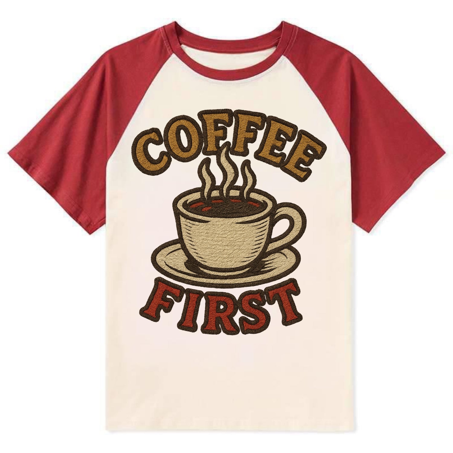 Coffee First  - Contrast Raglan T-shirt - Red