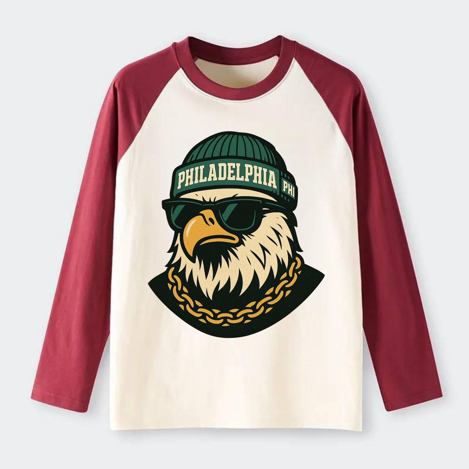 "eagle" "philadelphia" "phi" "green" "us East" - Raglan Long Sleeve T-Shirt - Red