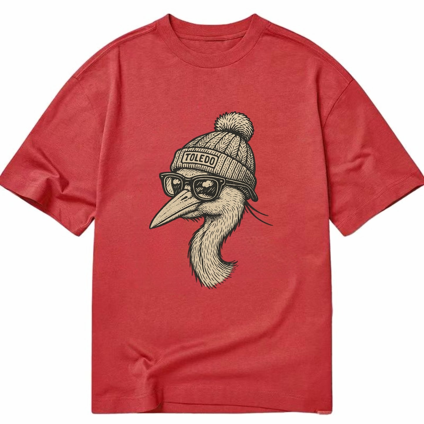 Toledo Great Blue Heron wearing Toledo beanie with pom pom and wayfarer sunglasses - Classic T-shirt - Red