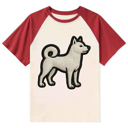 Kishu Ken - Contemporary white hunter de - Contrast Raglan T-shirt - Red