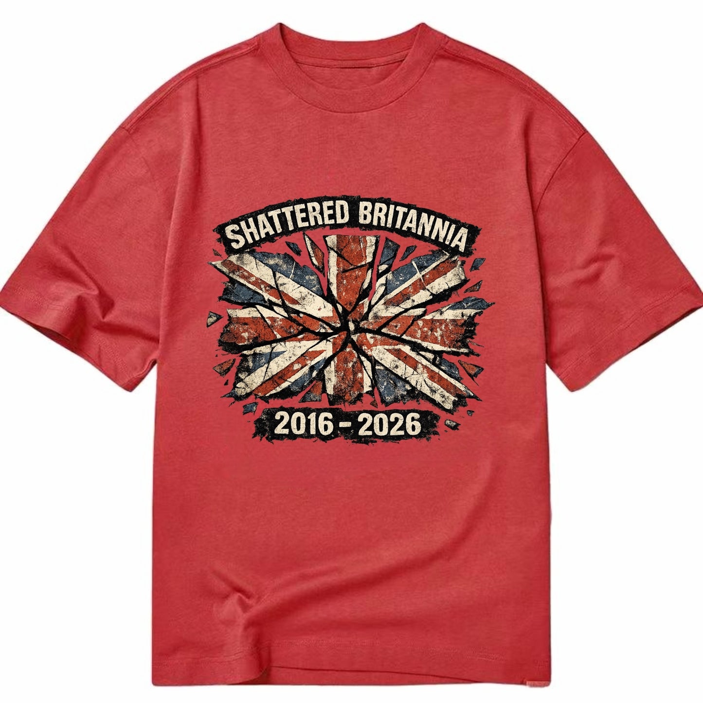 SHATTERED BRITANNIA | Cracked broken Union Jack | Fragmented glass effect | - Classic T-shirt - Red