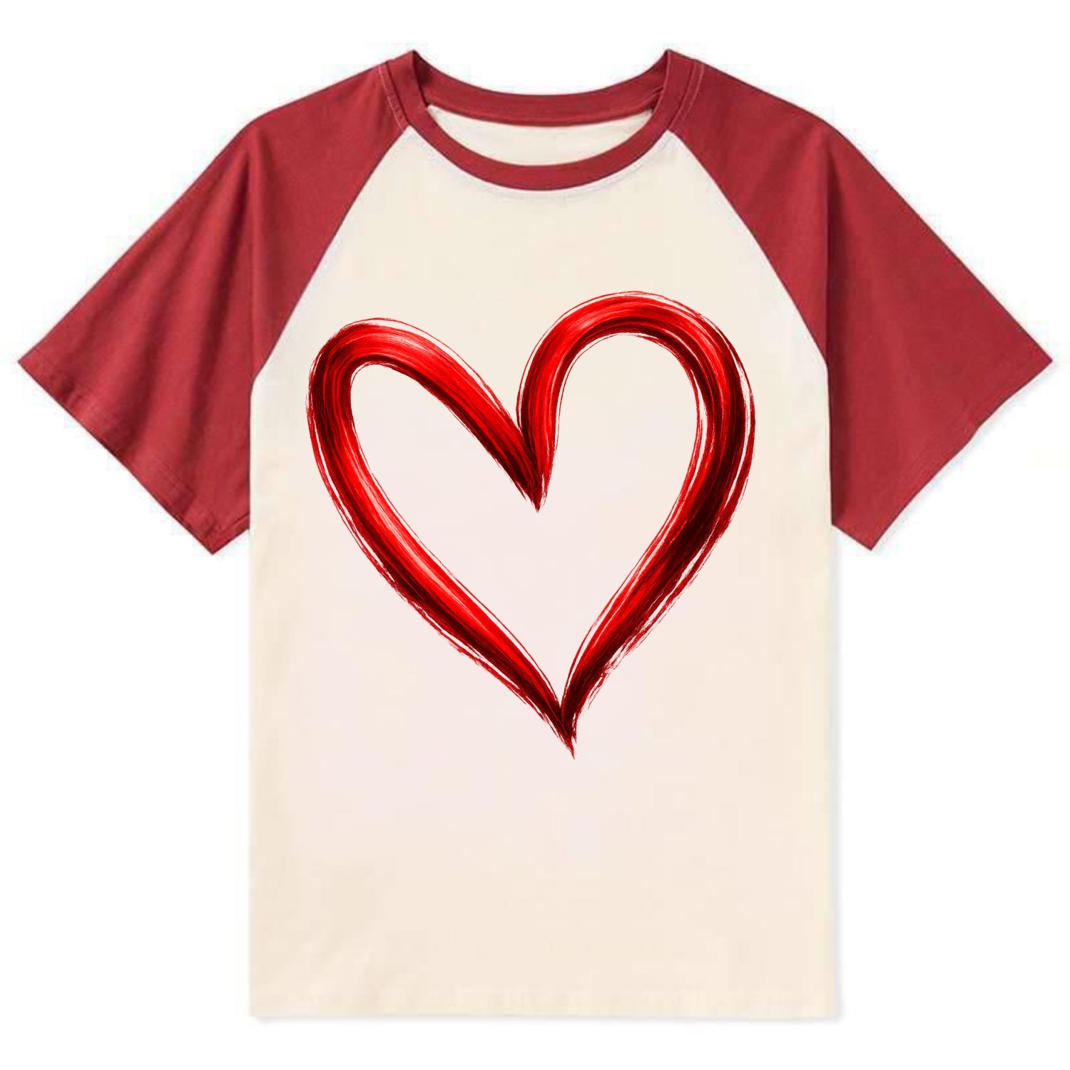 Love Heart - Contrast Raglan T-shirt - Red