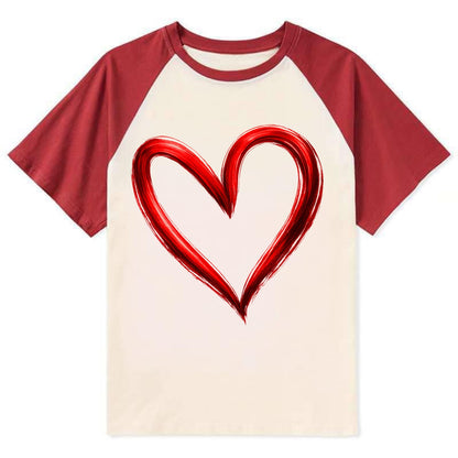 Love Heart - Contrast Raglan T-shirt - Red