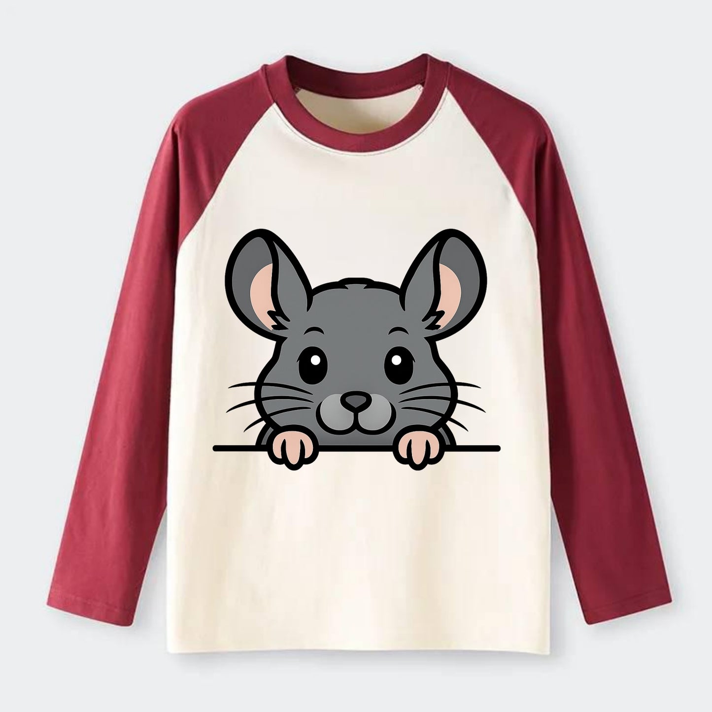 Chinchilla  - Raglan Long Sleeve T-Shirt - Red