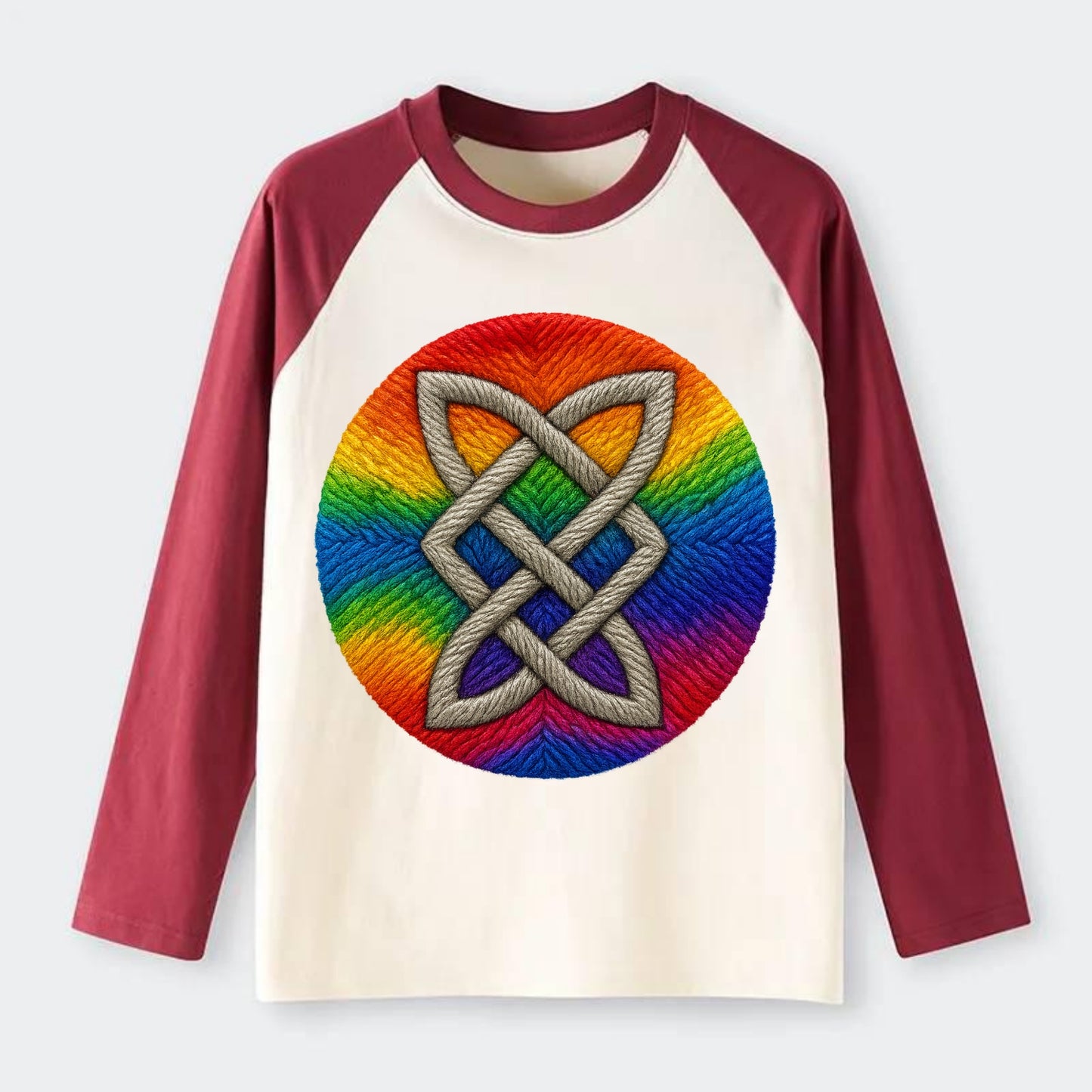 Celtic Shield Knot  - Raglan Long Sleeve T-Shirt - Red