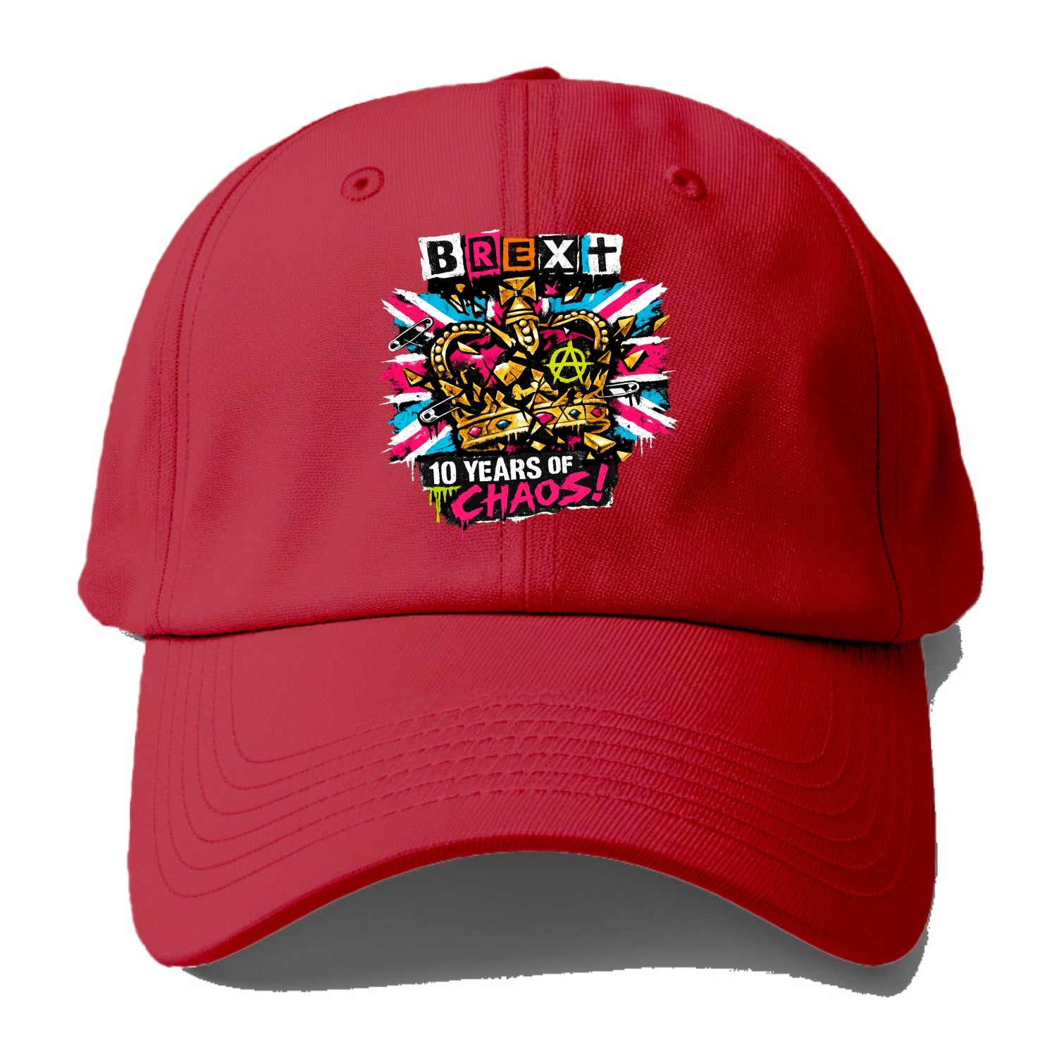 BROKEN CROWN | Shattered British crown | Gold fragments scattered | Power dismantled - Baseball Cap - Red