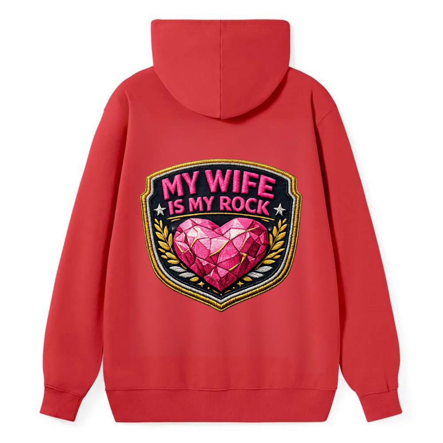MY WIFE IS MY ROCK - pink rock heart - pink - solid wife - Classic Pullover Hoodie - Red