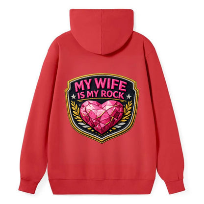 MY WIFE IS MY ROCK - pink rock heart - pink - solid wife - Classic Pullover Hoodie - Red